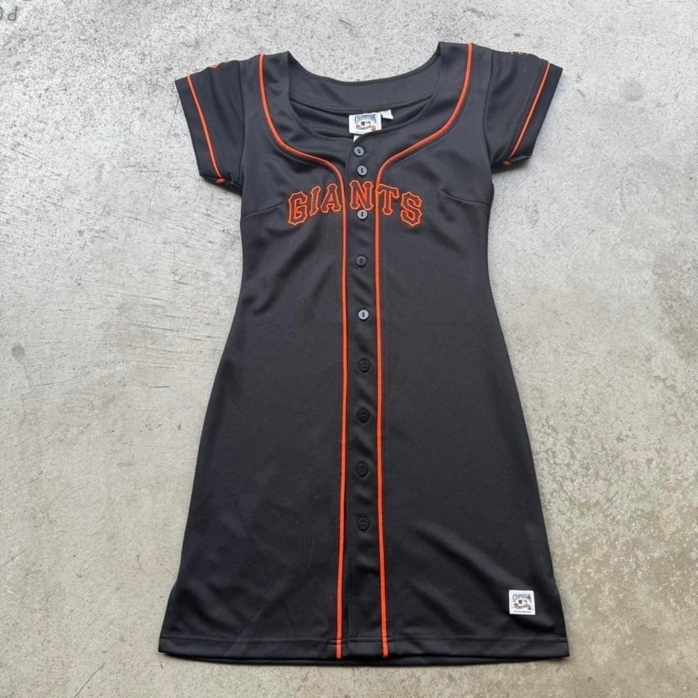 MLB San Francisco Giants Black and Orange Button-Front Jersey Dress